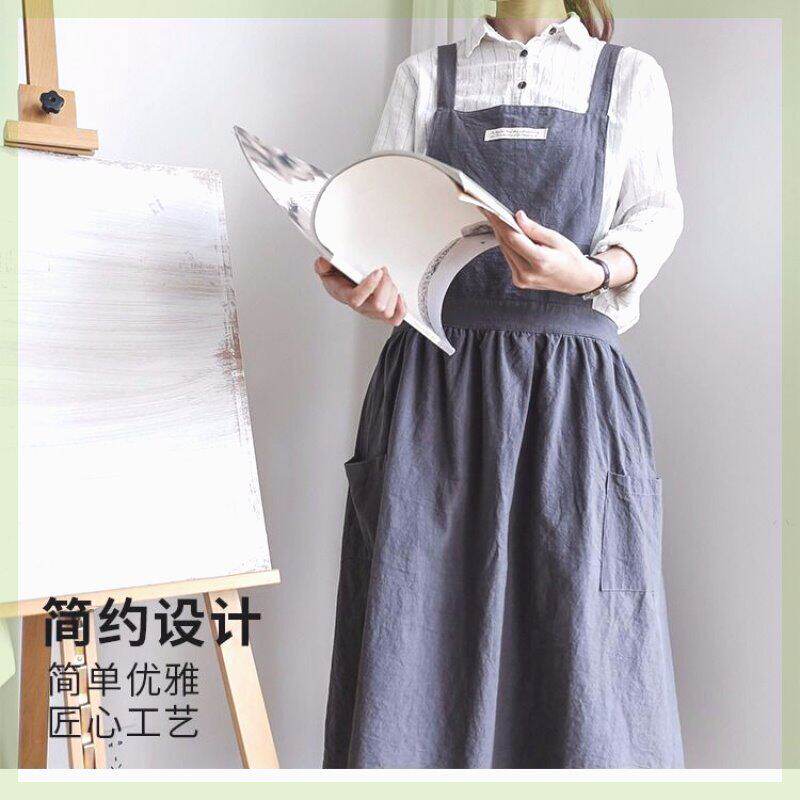 画画围裙女美术生专用裙子小清新美甲网红日式花艺花店荷叶边纯棉