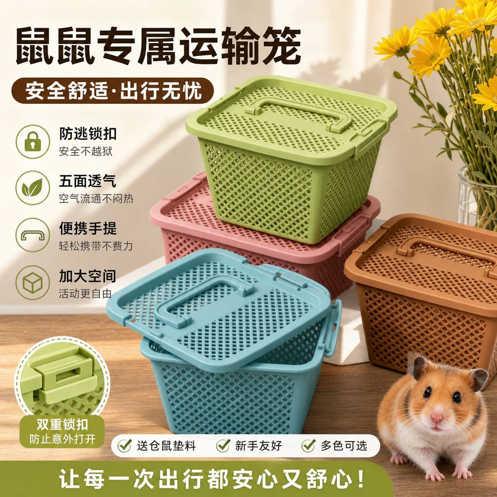 加厚藤纹仓鼠金丝熊运输盒透气带孔防摔耐压小宠快递外带便携笼子
