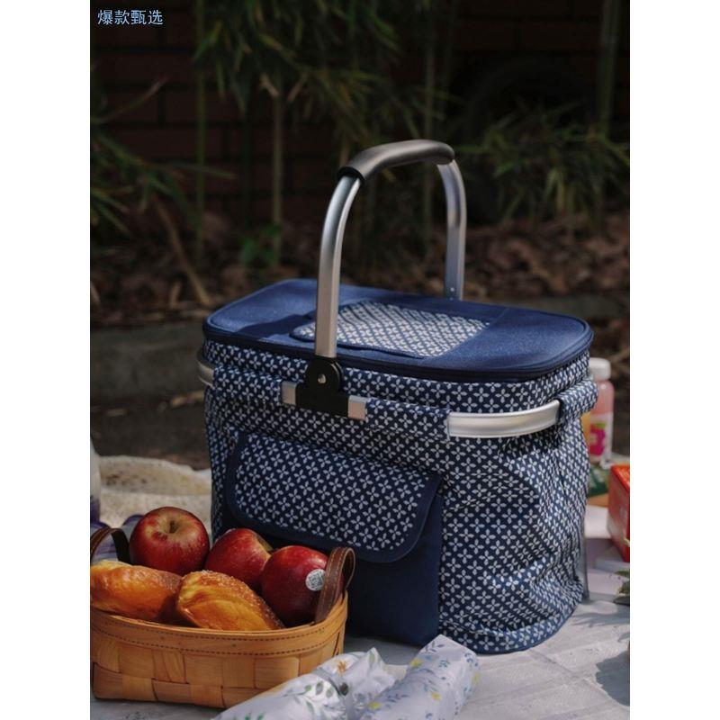 安妮塔野餐保温篮野餐篮户外野炊水果篮大容量铝箔加厚手提铝架