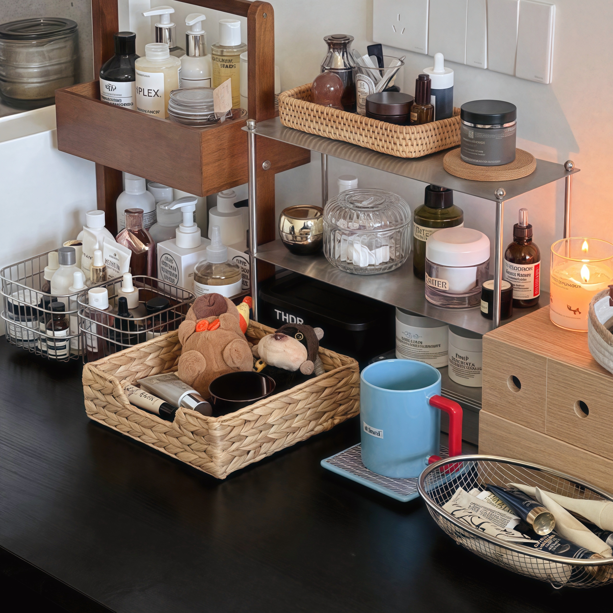 【居家好物】藤编桌面收纳盒高级感化妆护肤品收纳杂物整理筐篮子