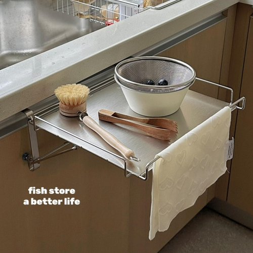 不锈钢可折叠厨房台面置物架悬挂橱柜门桌板延展收纳隔板辅助台