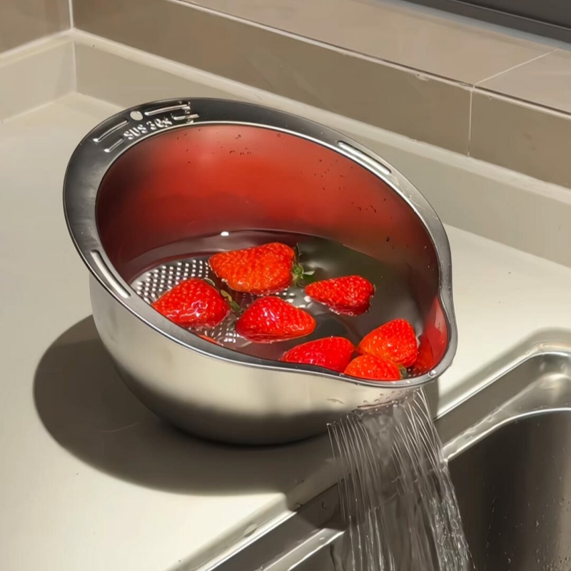 【居家好物】水果沥水篮304不锈钢漏盆家用厨房洗菜果蔬滤水篮子
