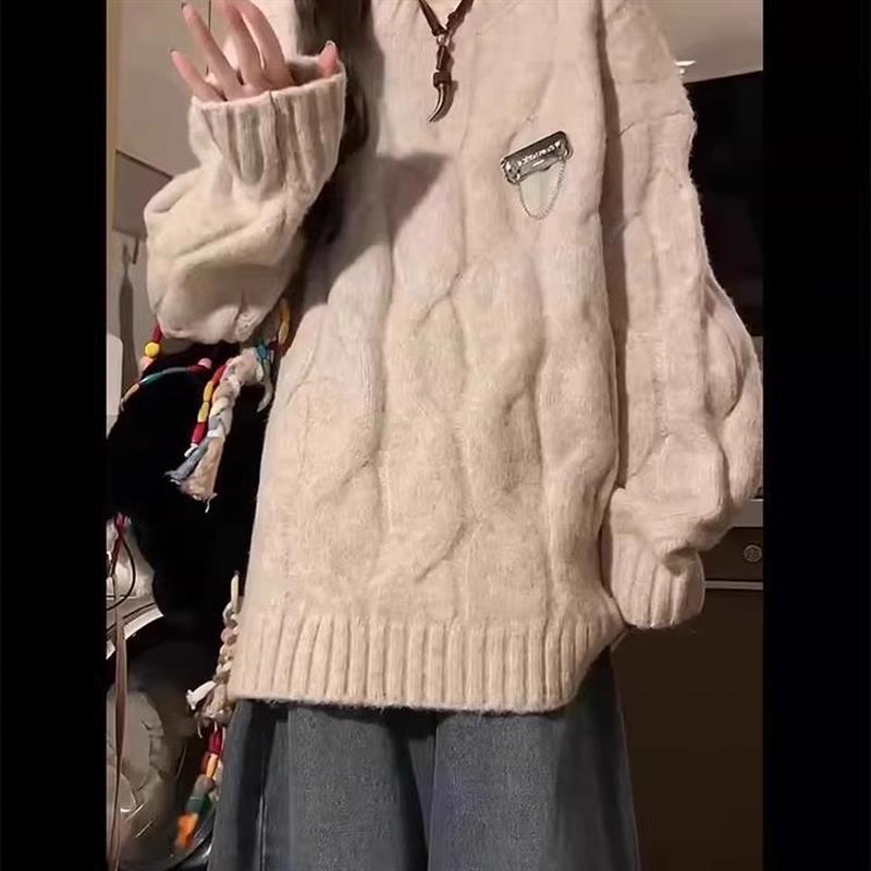 奶fufu慵懒麻花毛衣早秋季女2025新款宽松超好看加厚内搭针织上衣