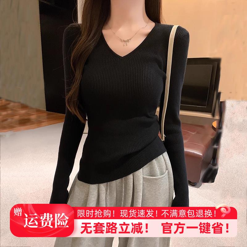 黑色V领内搭针织长袖内搭衣女2025新款秋显瘦高级感chic别致上衣