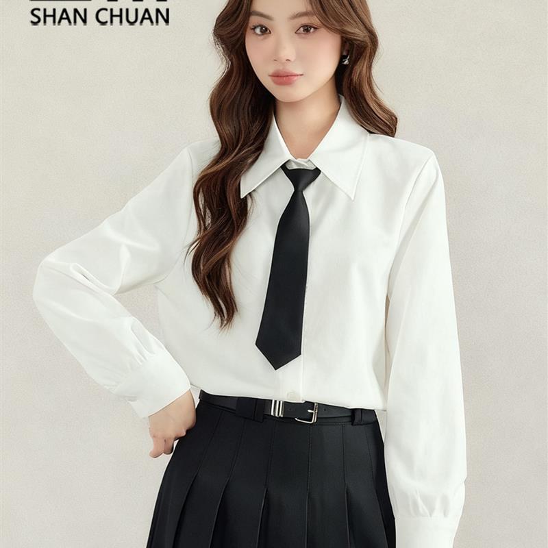 白色磨毛衬衫女秋冬高级感简约气质2025新款加厚叠穿内搭正肩衬衣