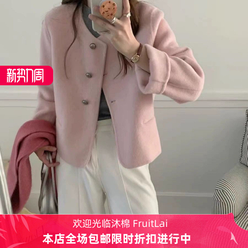 小香风外套女短款小个子2025秋冬新款简约通勤圆领宽松呢子外套