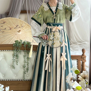 玉兰扑蝶 唐褙子褶裙显瘦齐腰齐胸两穿绣花 醉时阁原创汉服正品