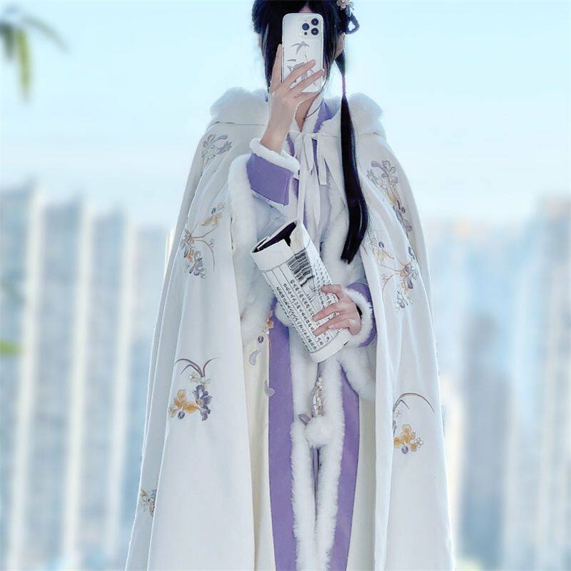 清仓特价斗篷冬款醉时阁原创汉服加绒加厚带毛领帽子毛球系带保暖