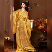 醉时阁 缘起 原创汉服改良战国袍刺绣手工钉珠拖尾常规红黄黑色