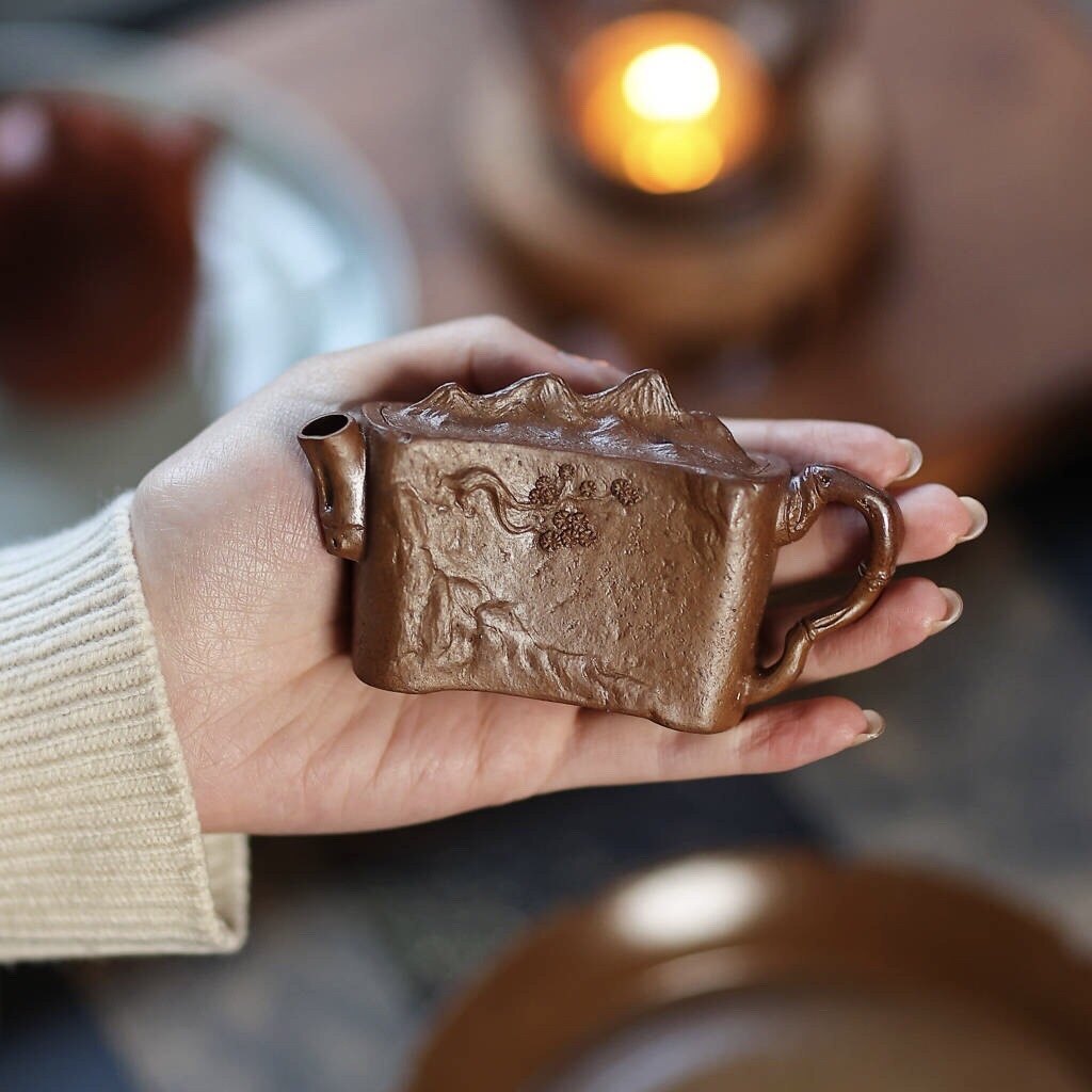 观山松竹紫砂壶超小容量70cc段泥柴烧精品手工小壶把玩器自用送礼