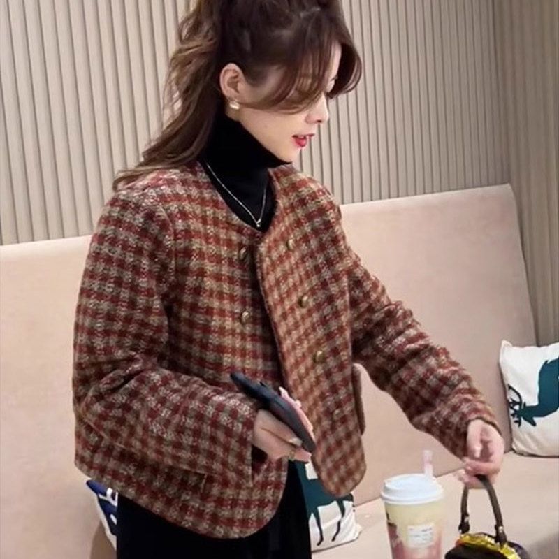 法式小香风格子短外套女2