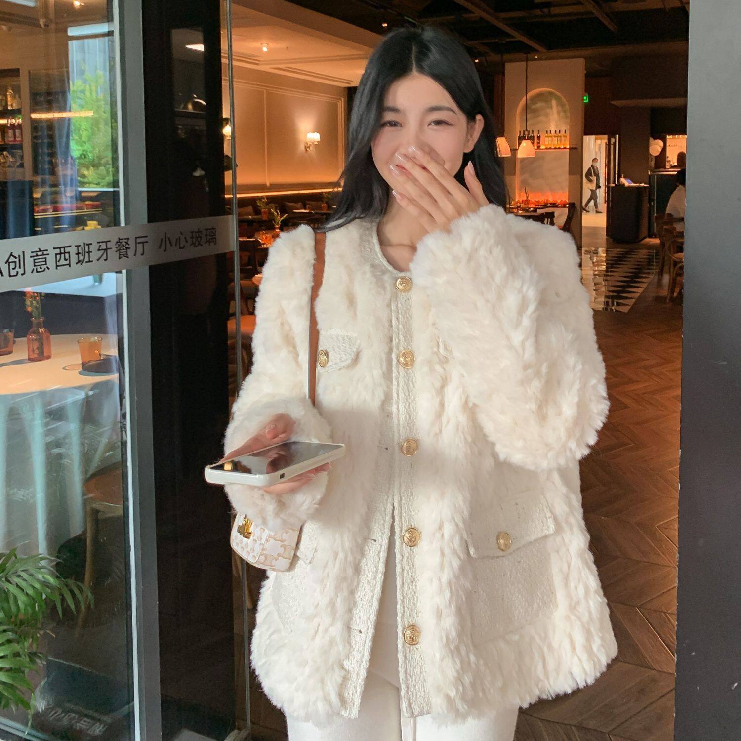 加厚小香风羊羔毛外套女2