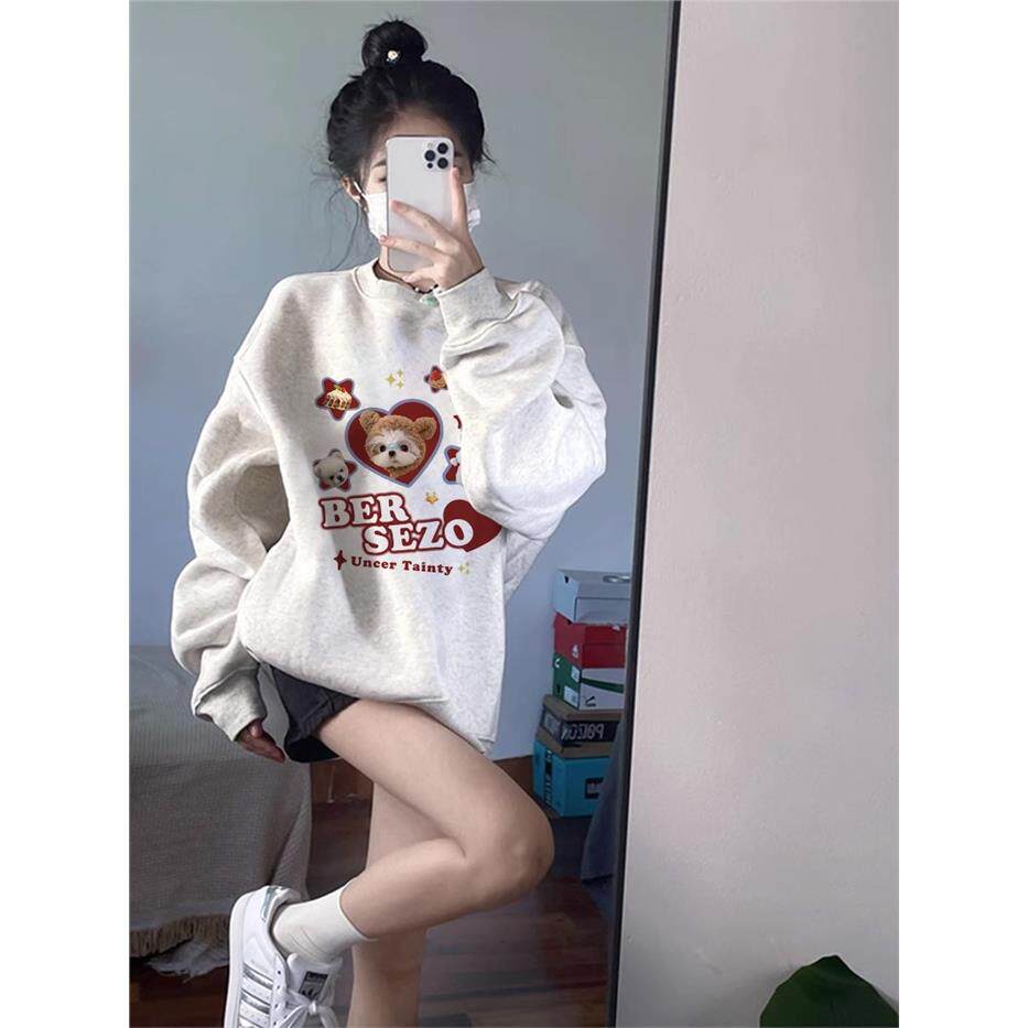 圆领卫衣女秋冬加绒加厚