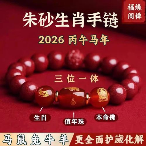 朱砂手串正品2026本命年化解属龙蛇虎猴平安手镯男护身符女红手链
