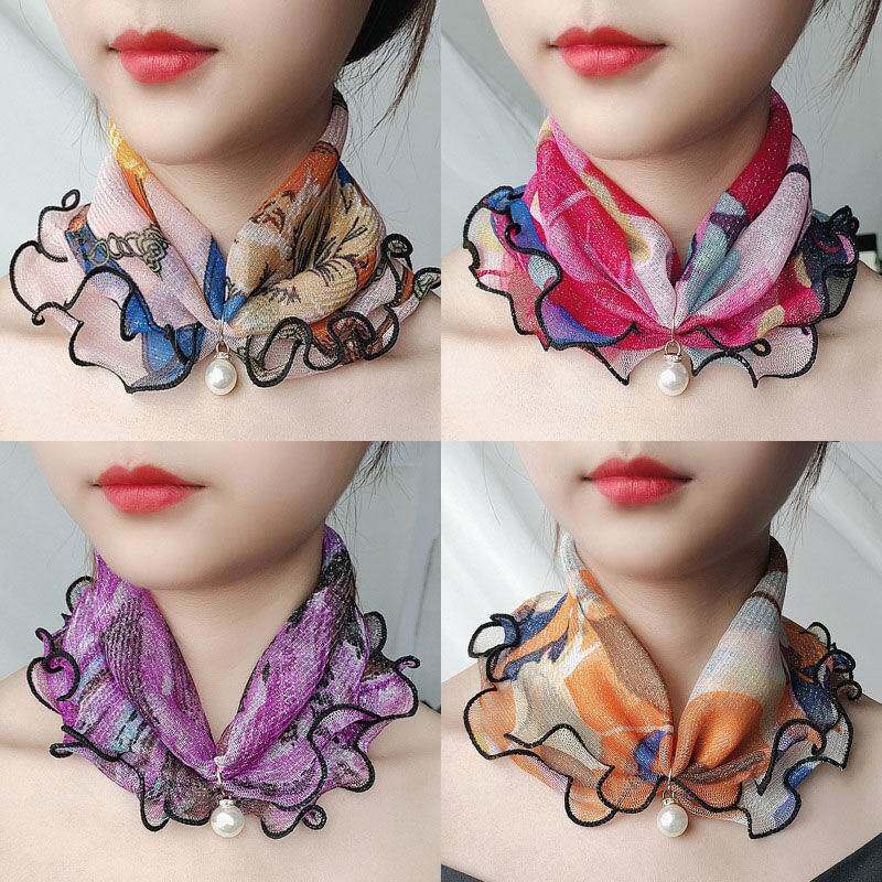 春秋薄款韩版珍珠网纱围脖女百变魔术围巾女套头夏季防晒小丝巾