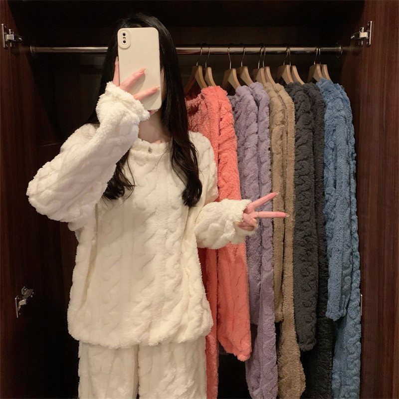 珊瑚绒睡衣冬季女款加绒两件套装爆款法兰绒居家服休闲可外穿睡裤