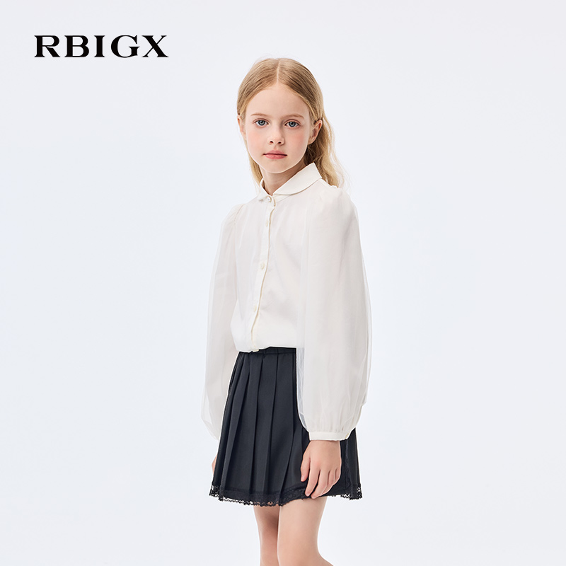 【商场同款】RBIGX瑞比克童装2025秋季新款彼得潘领泡泡袖衬衫