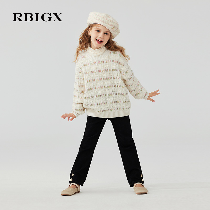RBIGX瑞比克童装2025冬季新款儿童羊毛格型肌理提花小香风毛衫