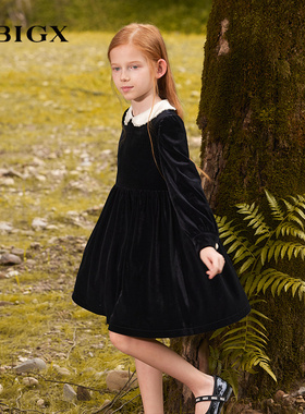 RBIGX瑞比克秋冬款儿童公主裙复古丝绒连衣裙女童高级法式礼服裙