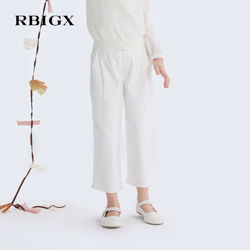 RBIGX瑞比克童装2025春季新款女童休闲长裤儿童白色牛仔裤裤子