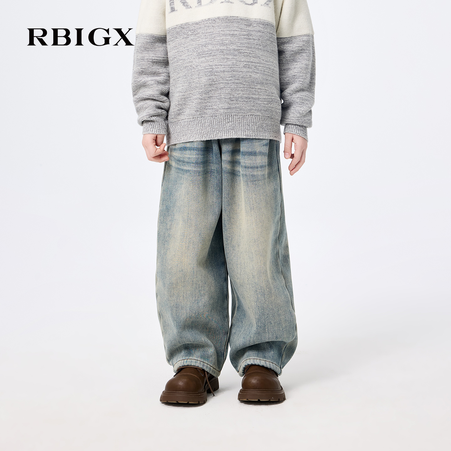 【商场同款】RBIGX瑞比克童装2025冬季新款保暖加绒百搭牛仔裤