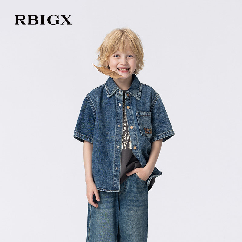 RBIGX瑞比克童装秋季新款水洗牛仔衬衫潮流设计感外套