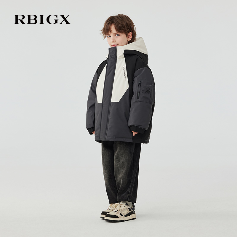 RBIGX瑞比克2025冬季新款户外运动百搭设计感三色拼接羽绒服