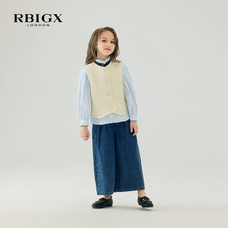 RBIGX瑞比克童装秋季新款百搭潮流女童设计感阔腿牛仔裤