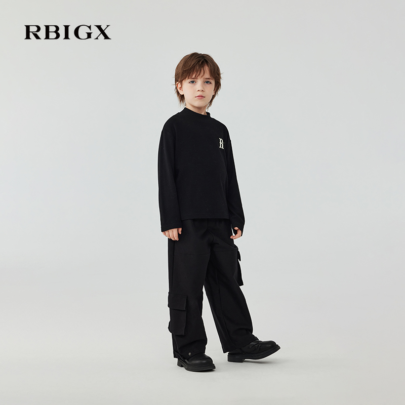 RBIGX瑞比克童装2025冬季新款撞色印花潮流洋气印花亲肤柔和T恤