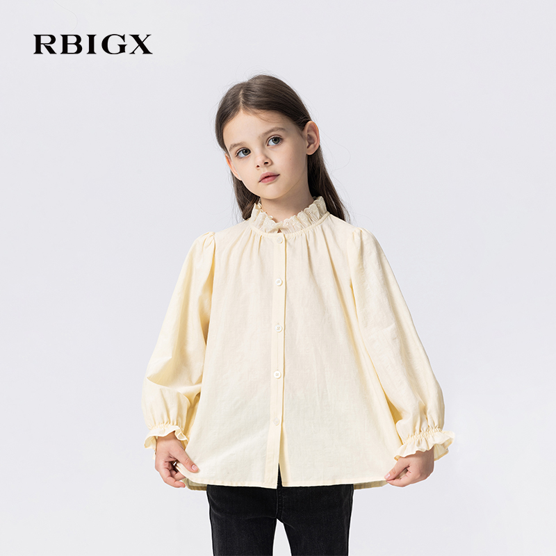 RBIGX瑞比克童装2025秋季新款花边领甜美衬衫设计感柔美提花小衫