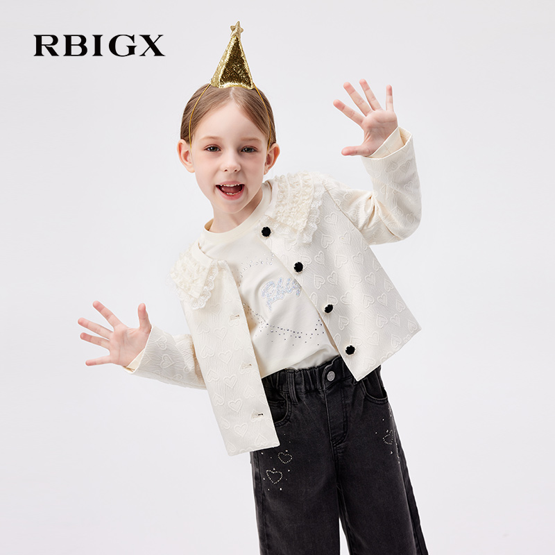 【商场同款】RBIGX瑞比克童装2025秋季新款爱心提花浪漫甜美外套