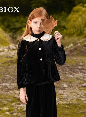 RBIGX瑞比克童装秋冬女童优雅贵族小香风娃娃领丝绒外套套装