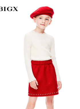 RBIGX瑞比克童装冬季新款潮流毛衫过年装设计感绵羊毛珍珠针织衫