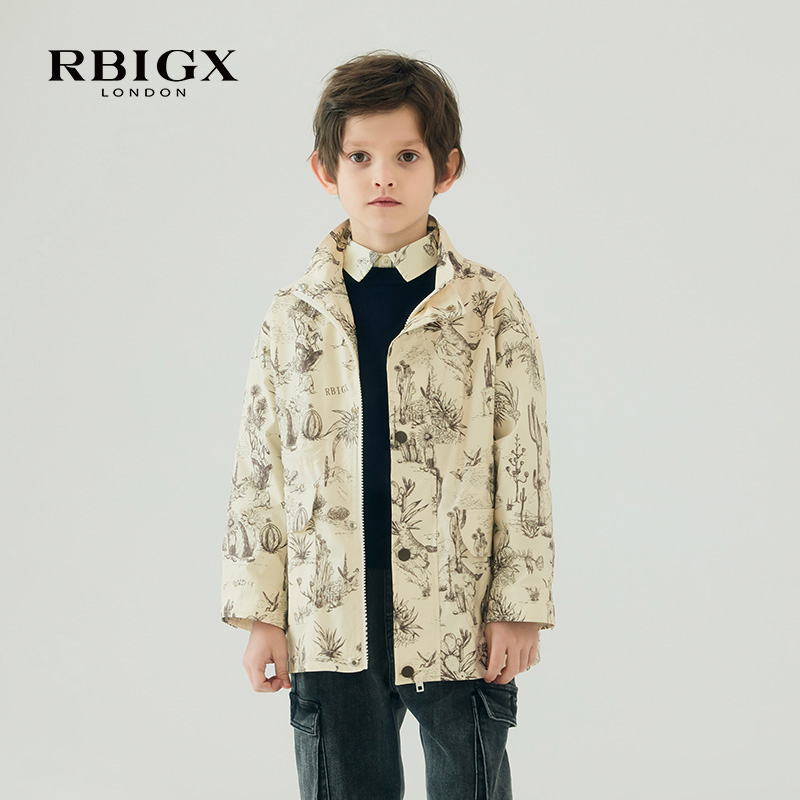 RBIGX瑞比克男童秋装新款l潮流设计感百搭洋气花版立领外套