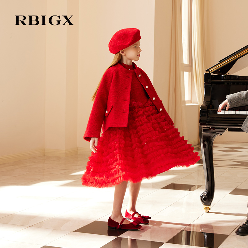 RBIGX瑞比克童装2025冬季新款羊毛混纺立体感礼服小香风大衣
