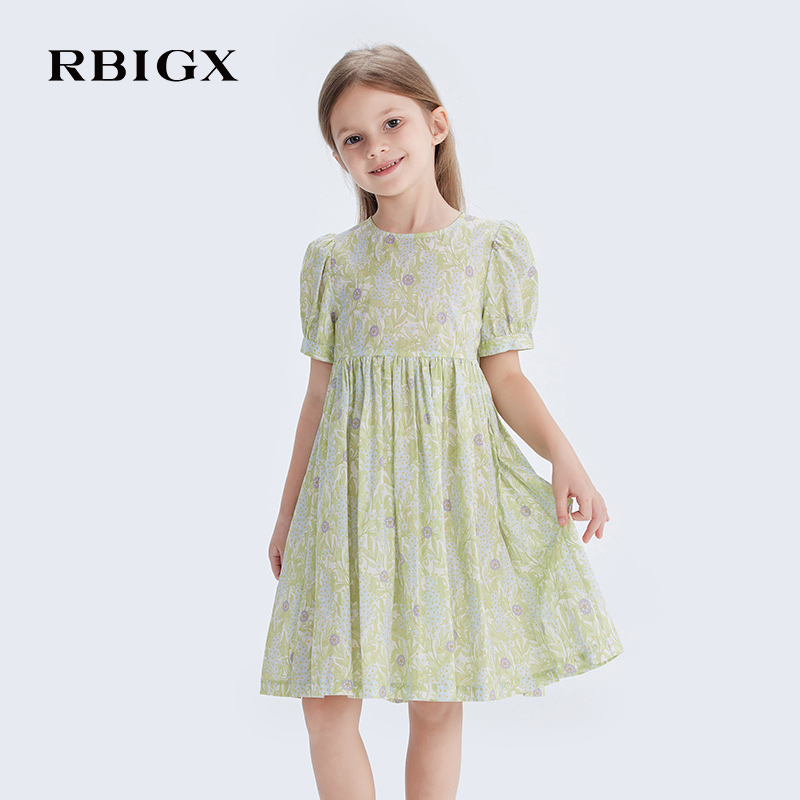 RBIGX瑞比克童装2025夏季新款印花简约田园风优雅百搭女童连衣裙