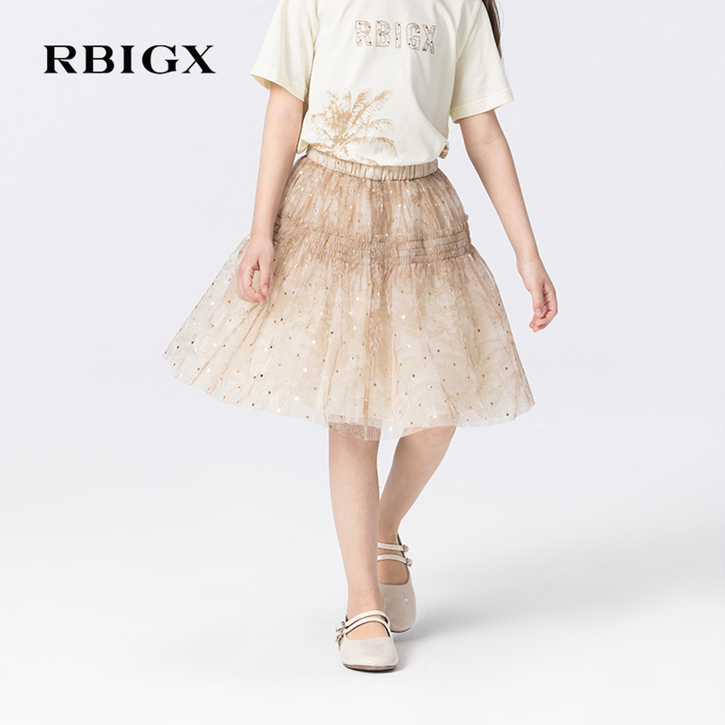 RBIGX瑞比克童装2025秋季新款裙子甜美百搭潮流椰树印花网纱短裙,童装/婴儿装/亲子装,半身裙,淘宝优惠券,粉丝福利购,淘宝优惠卷