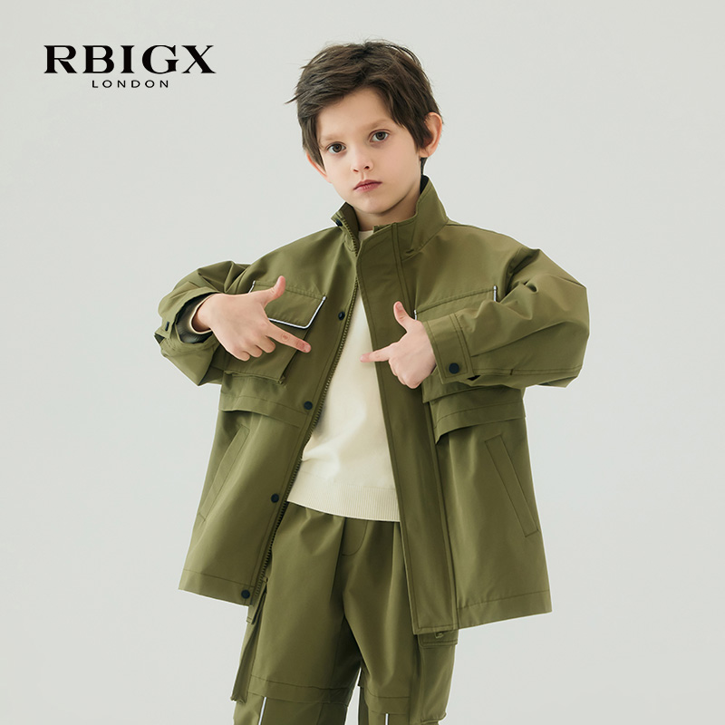 RBIGX瑞比克童装秋季新款印花立领夹克外套支边潮流百搭风衣