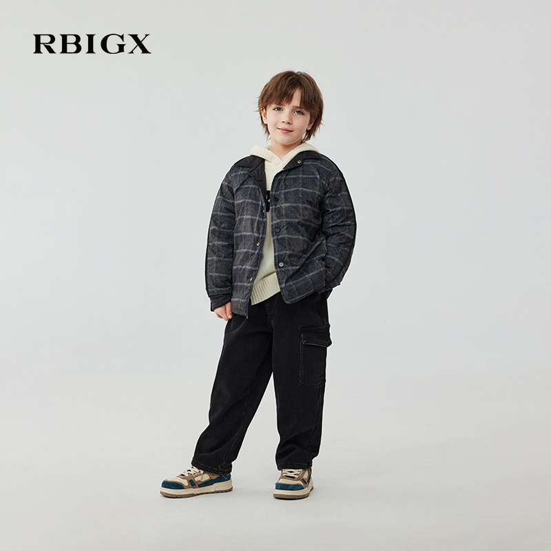 RBIGX瑞比克童装2025冬季新款洋气保暖绣花趣味卡通口袋牛仔裤