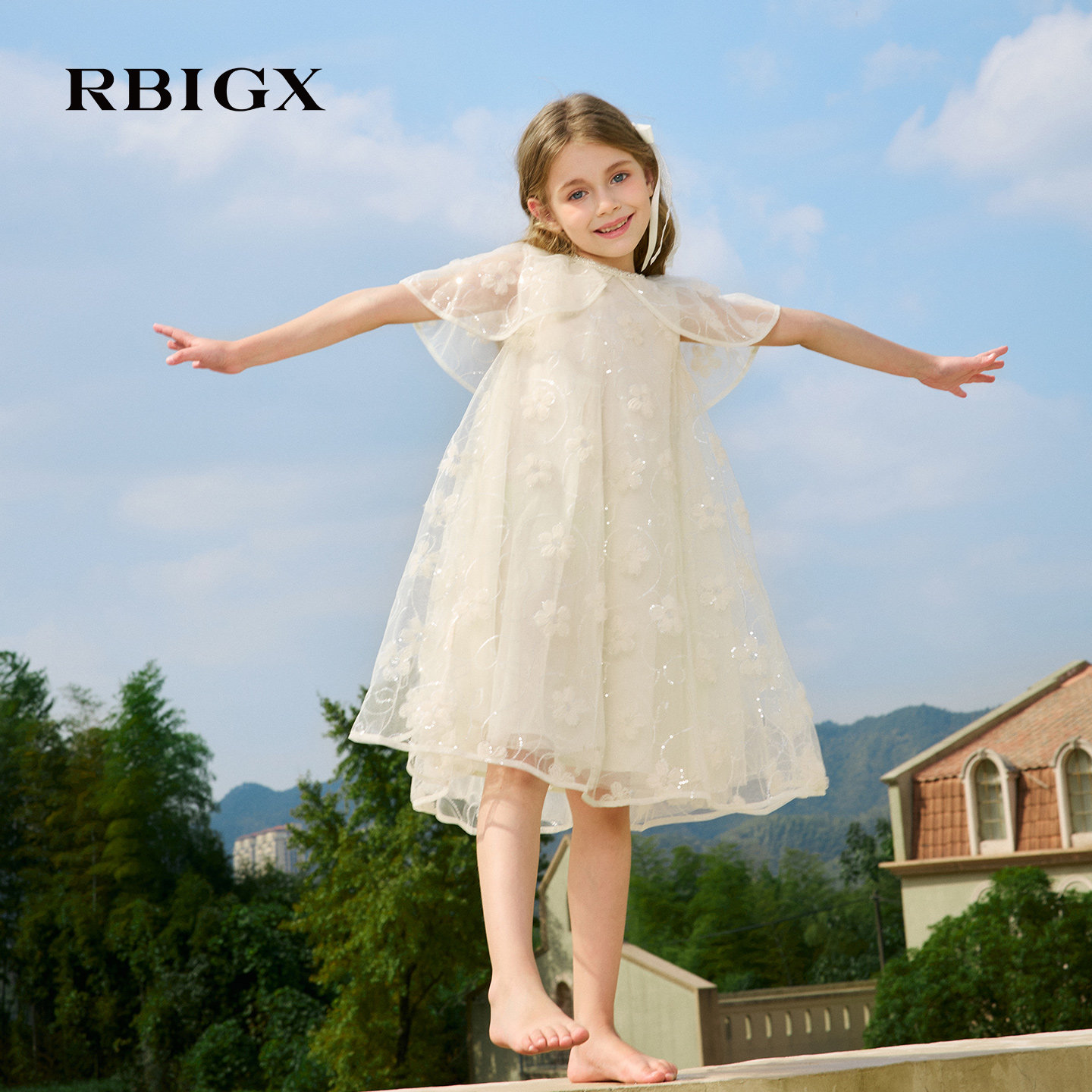 RBIGX瑞比克26夏季新款女童礼服公主裙子高级精致披肩网纱连衣裙
