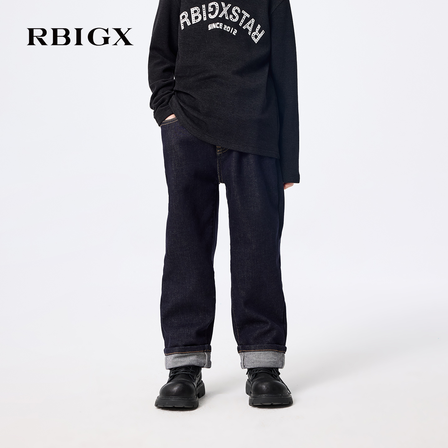 【商场同款】RBIGX瑞比克童装2025冬季新款加绒宽松保暖牛仔裤