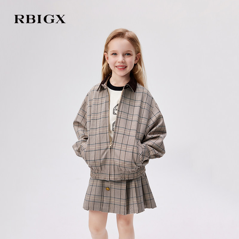 RBIGX瑞比克童装秋季新款英伦复古风格纹外套女童学院风宽松夹克