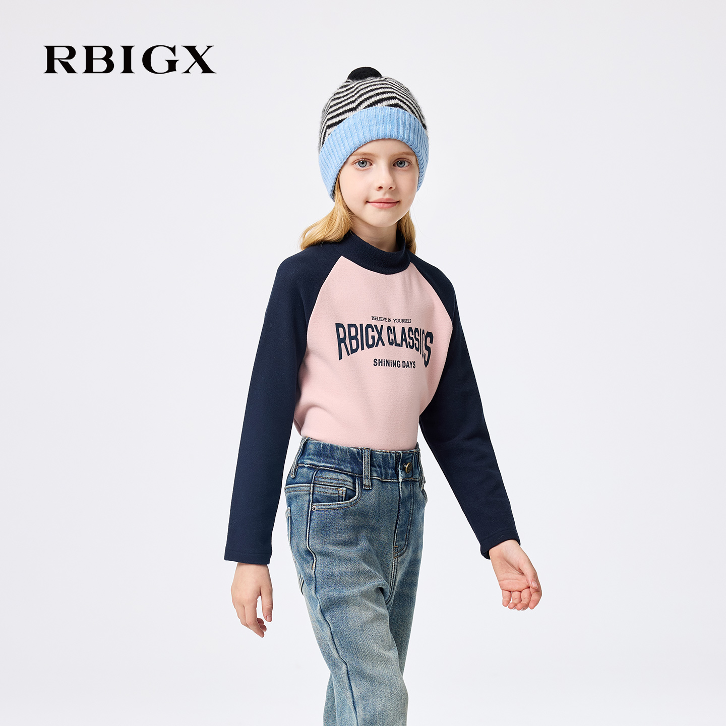 【商场同款】RBIGX瑞比克童装2025冬季新款学院风保暖潮流长袖t恤
