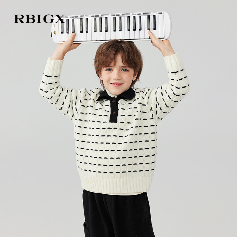 RBIGX瑞比克2025冬季新款格纹提花POLO领百搭设计感长袖针织衫