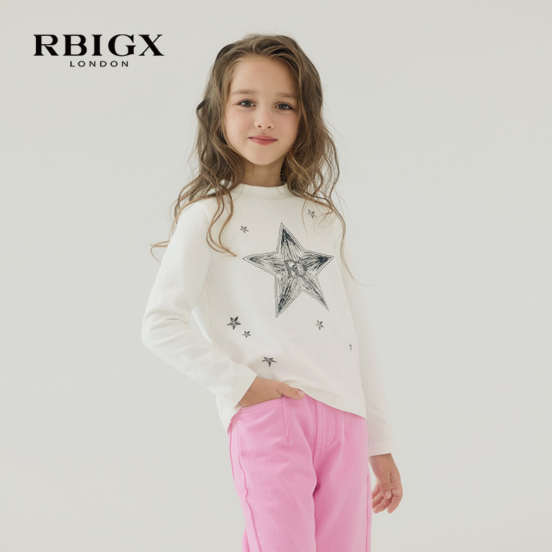 RBIGX瑞比克童装秋季新款荷叶领星星印花女童公主风长袖T恤