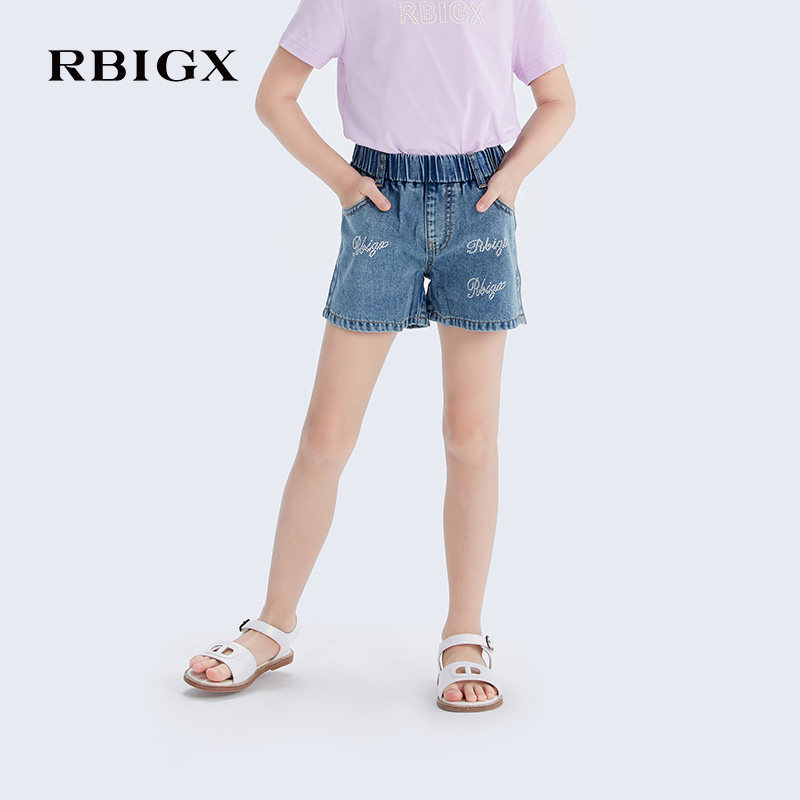 RBIGX瑞比克童装夏季新款亲肤舒适天丝烫钻女童休闲牛仔短裤
