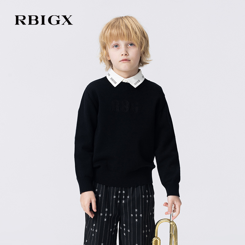 RBIGX瑞比克2025秋季新款套头男童运动柔软细腻针织衫提花毛衣
