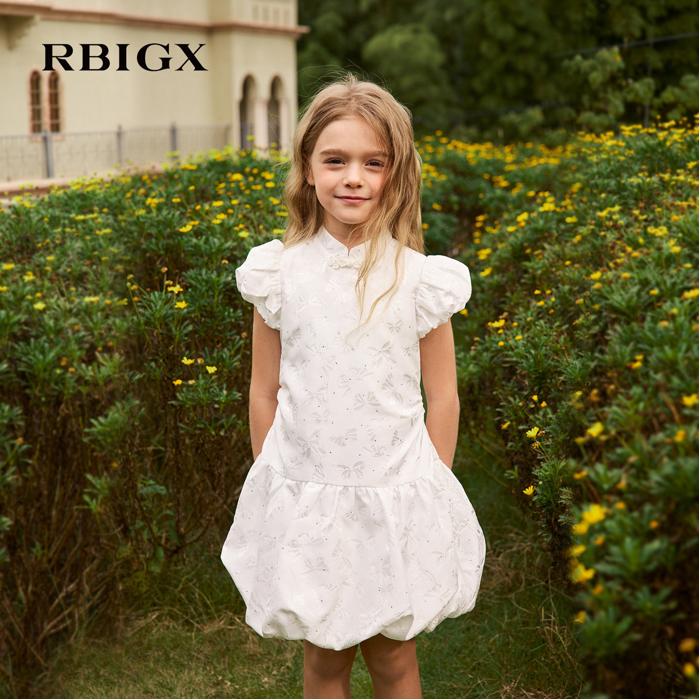 RBIGX26夏款女童国风新中式立领连衣裙礼服公主裙泡泡袖花苞裙子