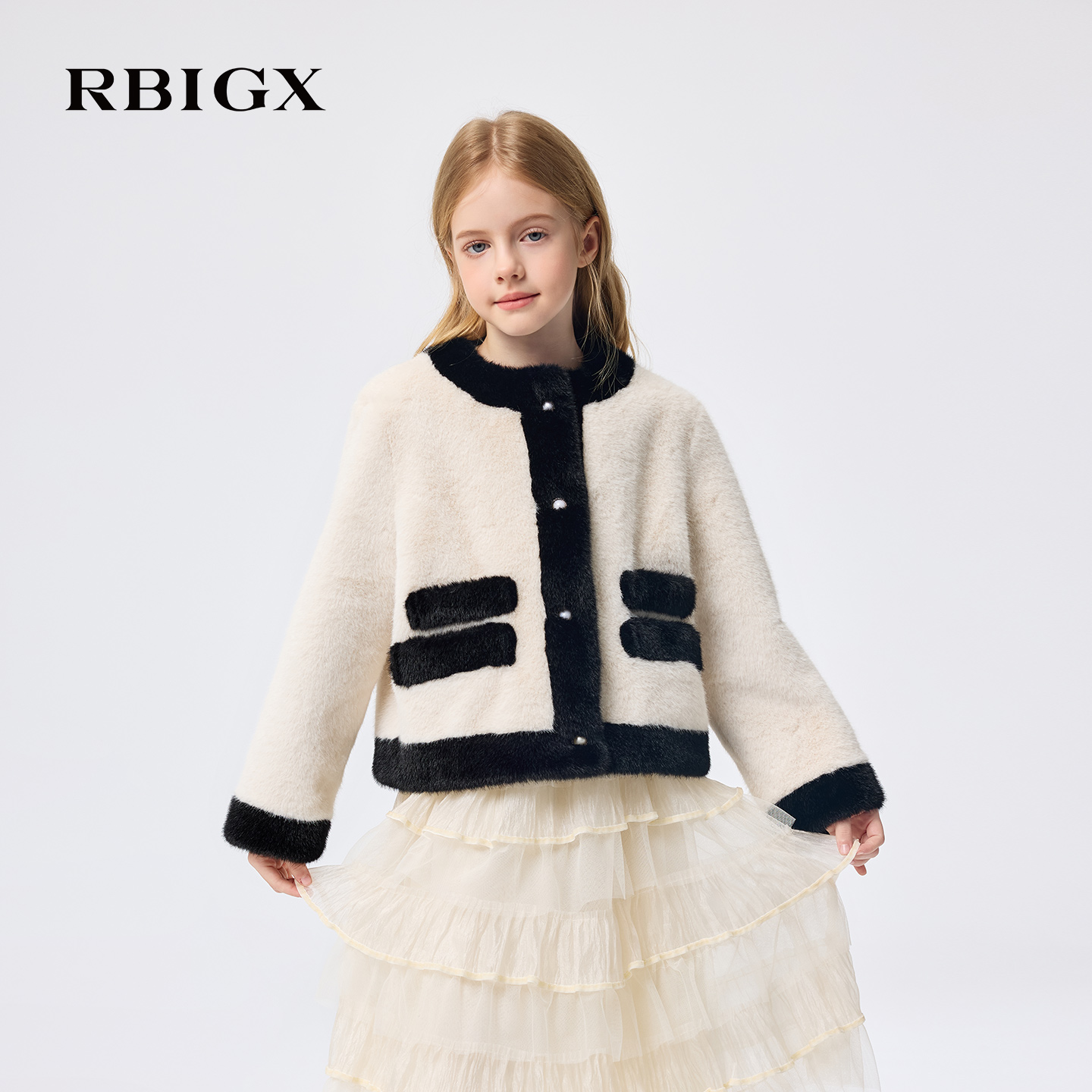 【商场同款】RBIGX瑞比克童装2025冬季新款黑白撞色潮流保暖外套