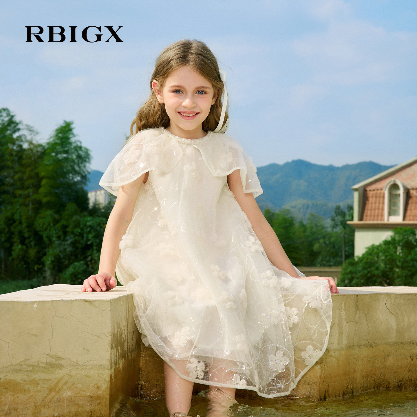 RBIGX瑞比克26夏季新款女童礼服公主裙子高级精致披肩网纱连衣裙